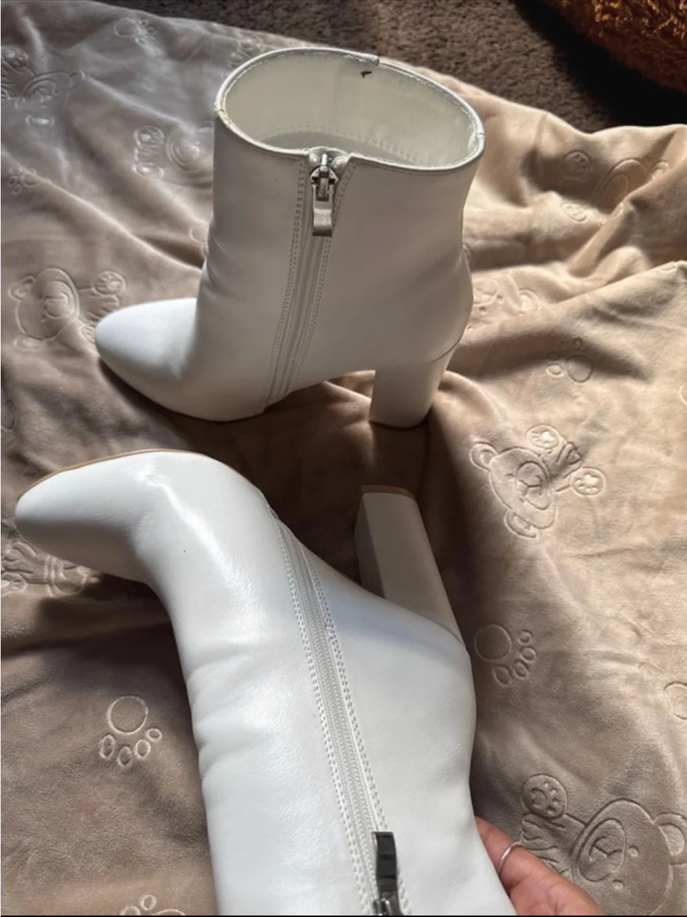 PrettyLittleThing White Mid-Calf Pointed Toe Ankle Boots